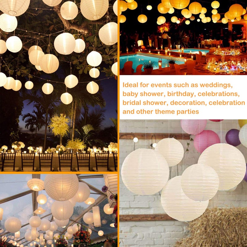 CertBuy 30 Pack White Paper Lanterns 4" 6" 8" 10" 12" Assorted Sizes, CertBuy White Hanging Round Lanterns for Birthday Wedding Baby Shower Festival Christmas Party Decoration - Great for Indoor or Outdoor - Image 3